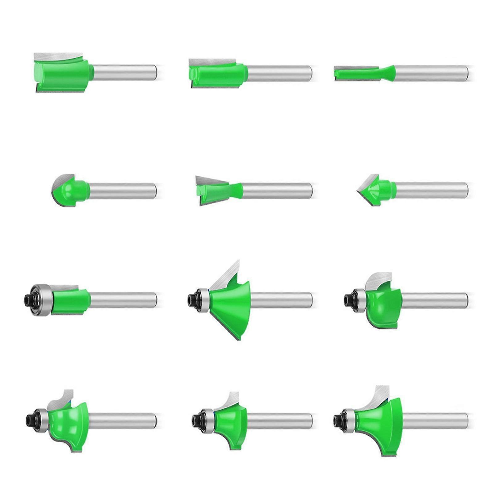 Highly speed Steel Router Bit Set 12pc 1/4Inch Shank For MultiMaterial Crafting Projects Wood Plastic Composite Materials Multicolor
