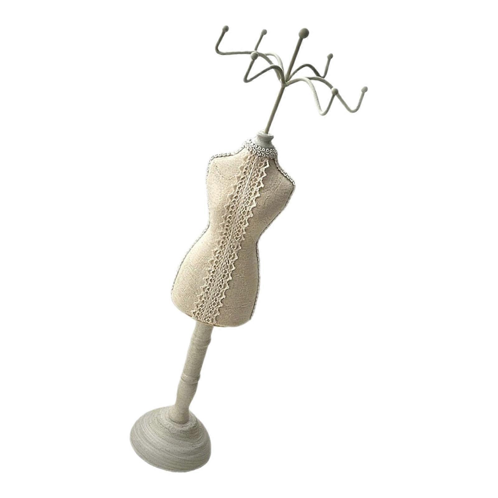 Multi Functional White Lace Jewelry Display Rack With Stable Wood Structure Presentation Holder For Professional Use Multicolor