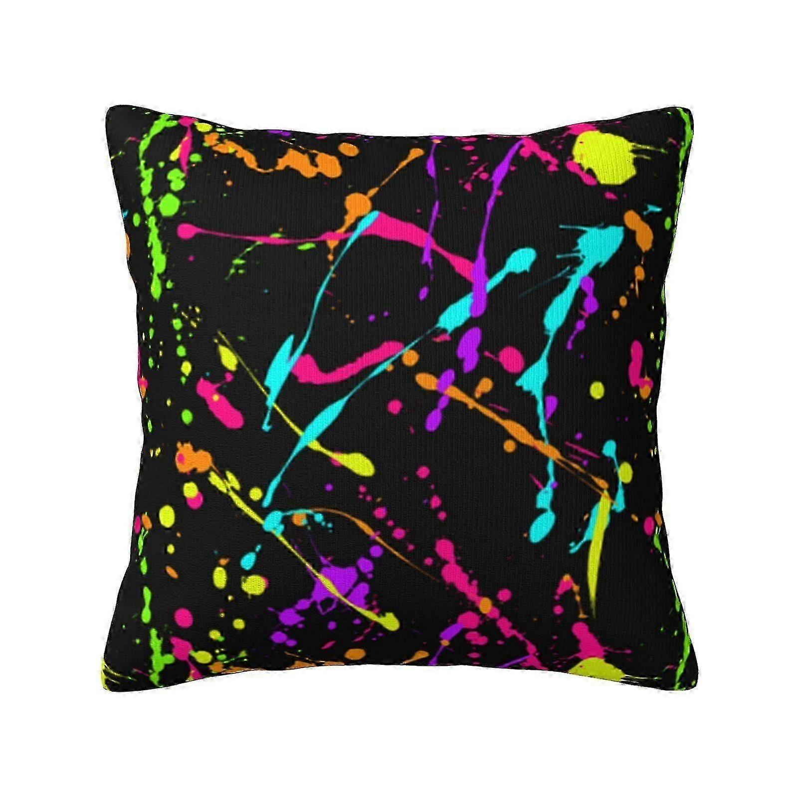 ダークスプラッターネオン5スロー枕カバーで光るホームソファベッド屋内18x18インチ用装飾的な枕カバークッションカバー