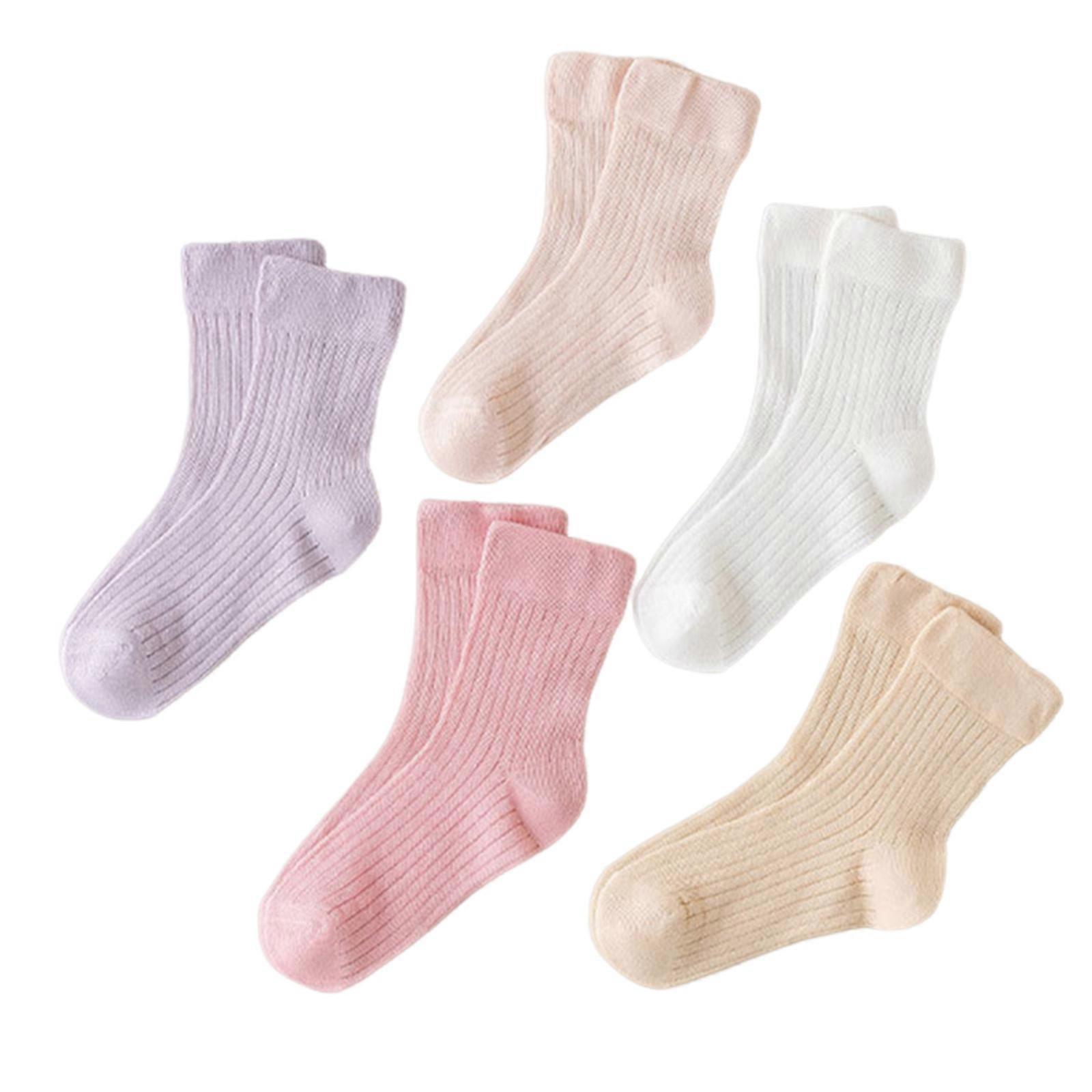 5 زوج من الجوارب القطنية تمتص العرق وتنفس جوارب الأطفال الصلبة تحت الركبة طول الجوارب للفتيات والفتيان والفتيات الغش XL
