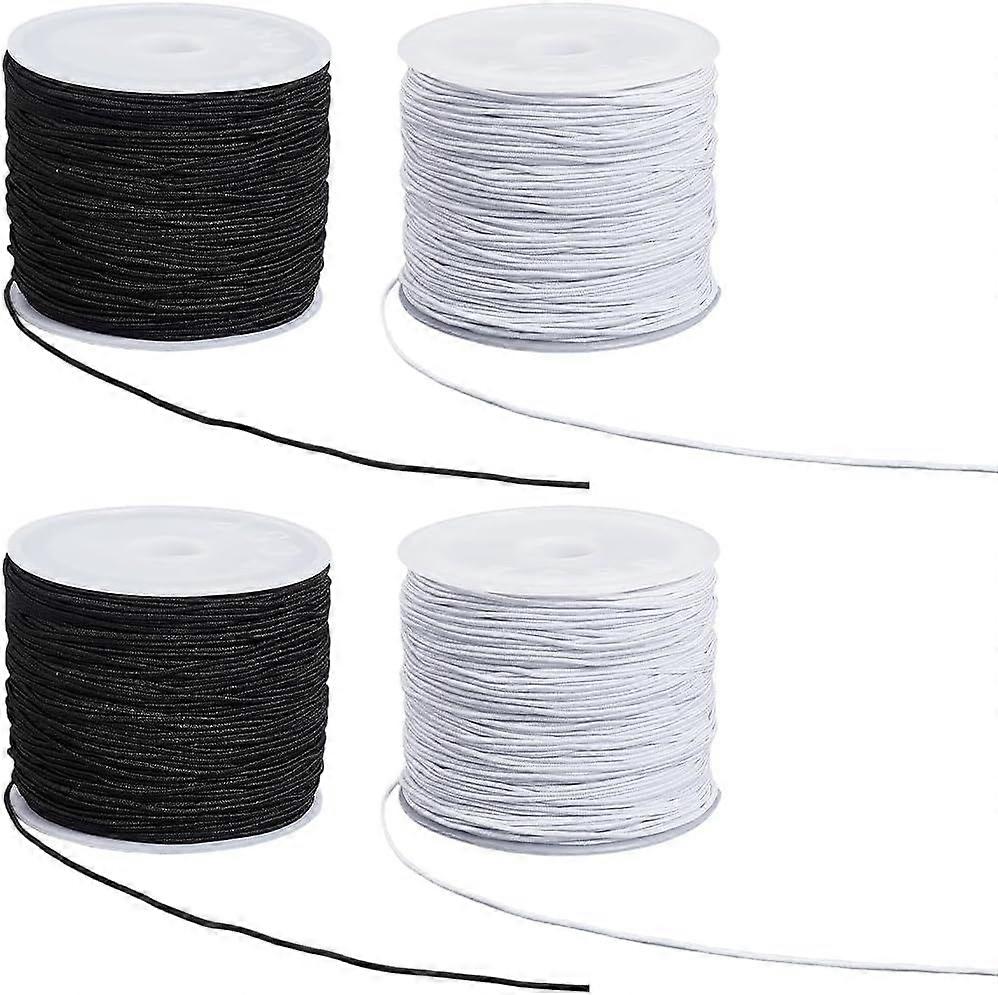 4 Rolls 0.6 MM Elastic Stretch String Cords Round Sturdy Black White Soft Fibre Thread Arts Beading Sewing Accessories Cord Bulk for Jewelry Making Br