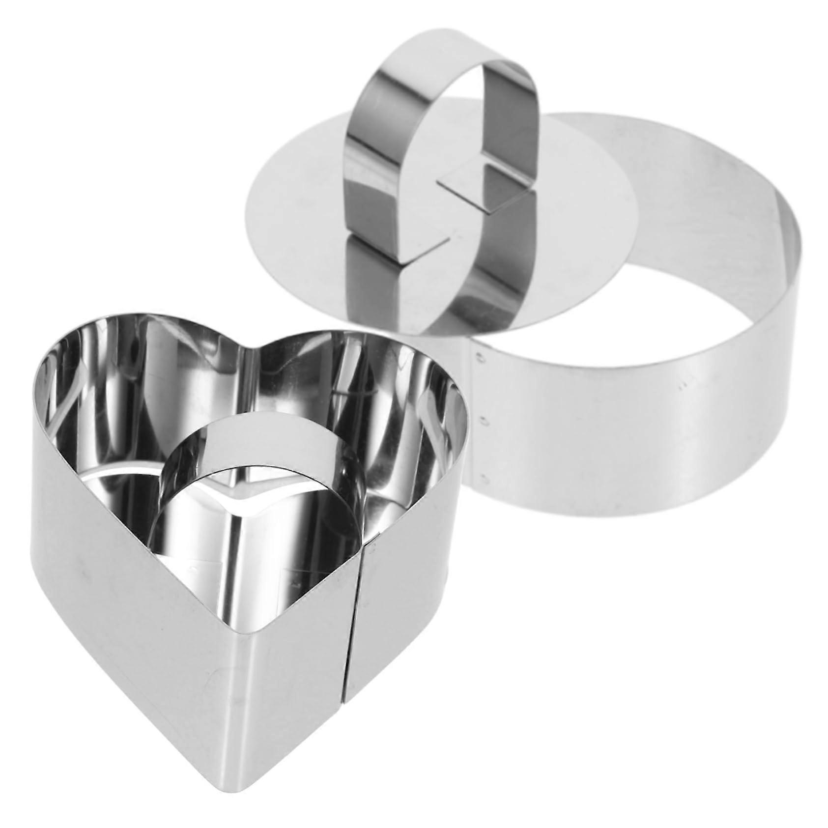 2 Pack Stainless Steel Cake Molds with Push Plate for Heart and Round Mousse, Pastries, Pancakes Baking Tools