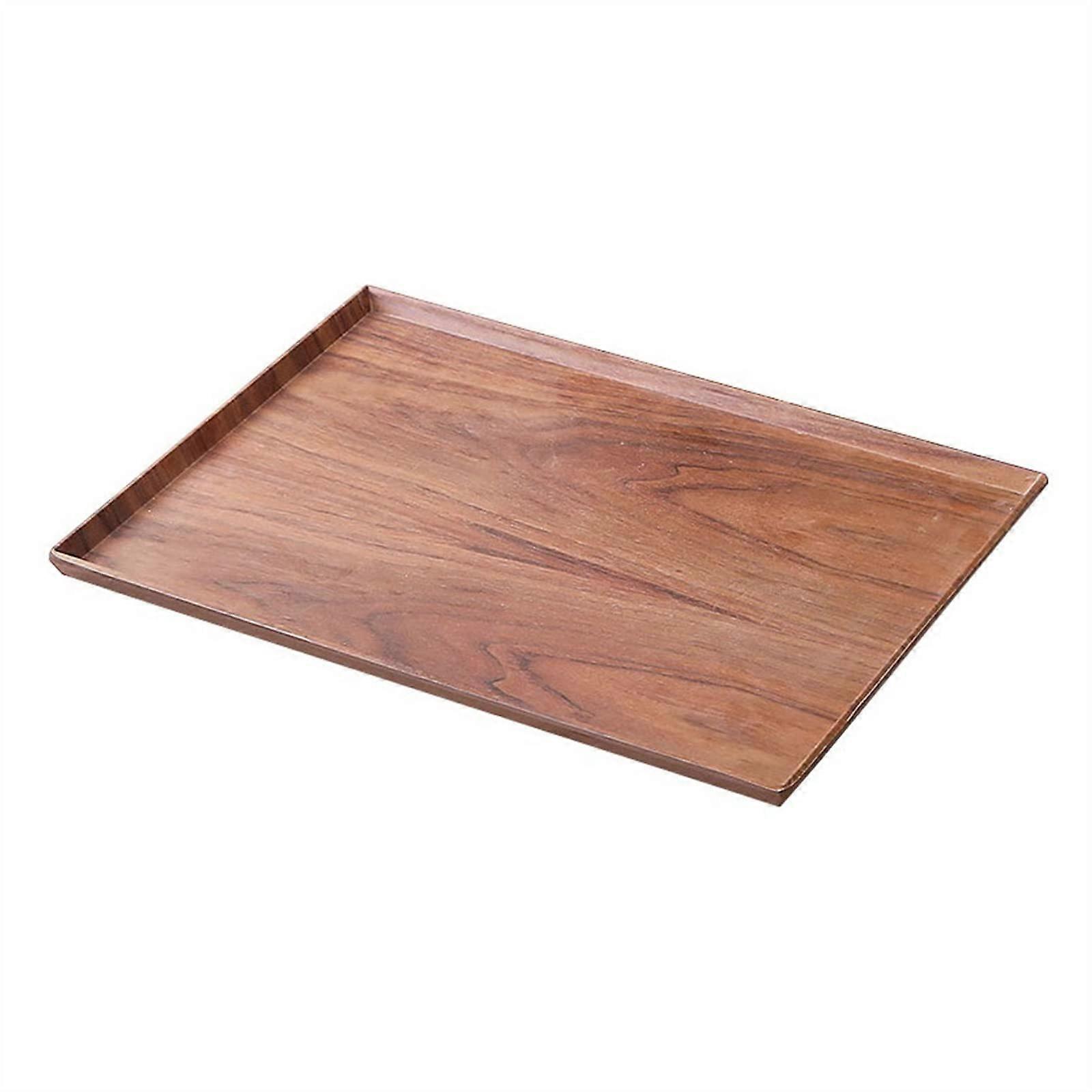 Wood Grain Rectangular Serving Tray Large Breakfast Lunch Tea Cup Holder for Kitchen Dining