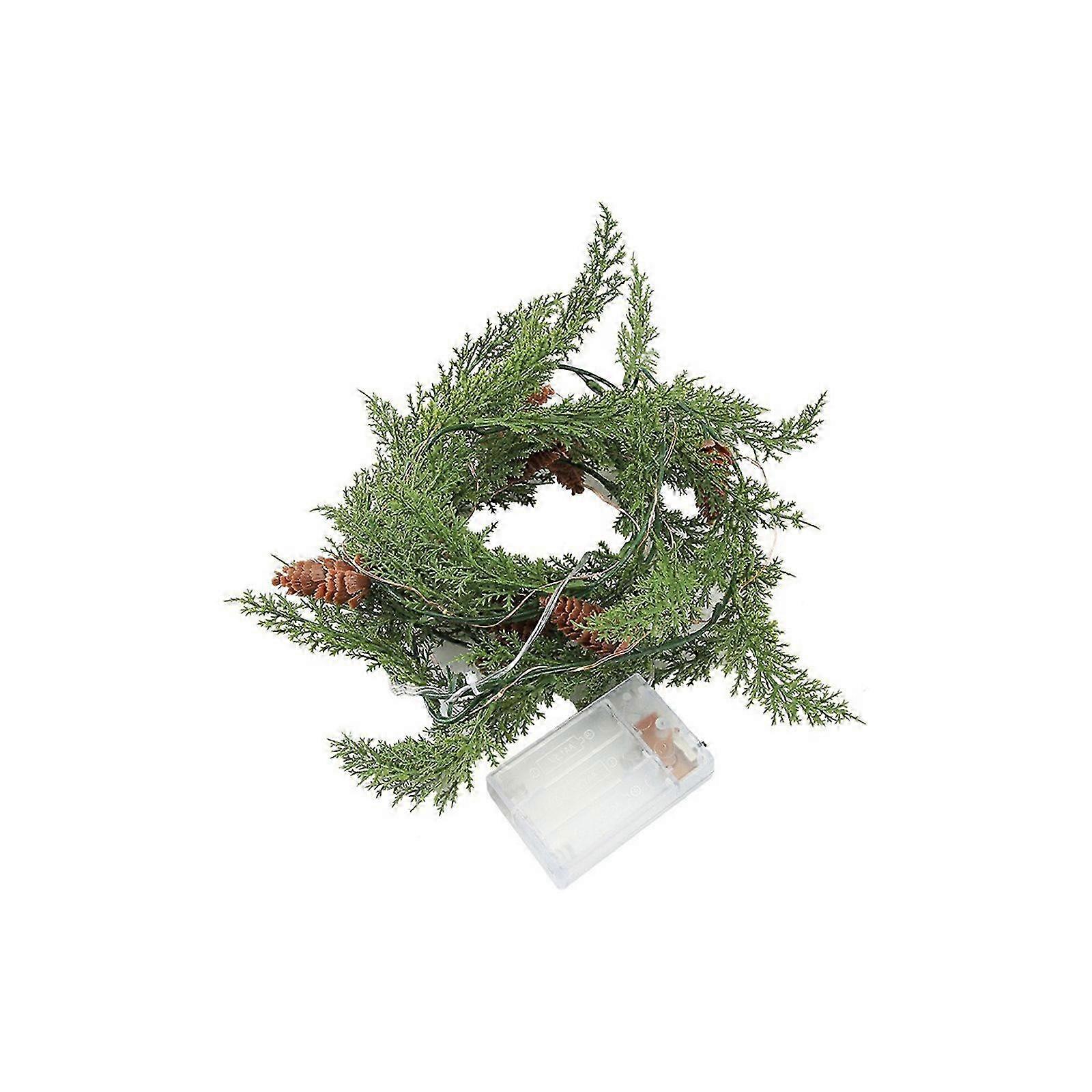 Rattan Christmas Wreath with Illuminated Pinecones and Green Pines