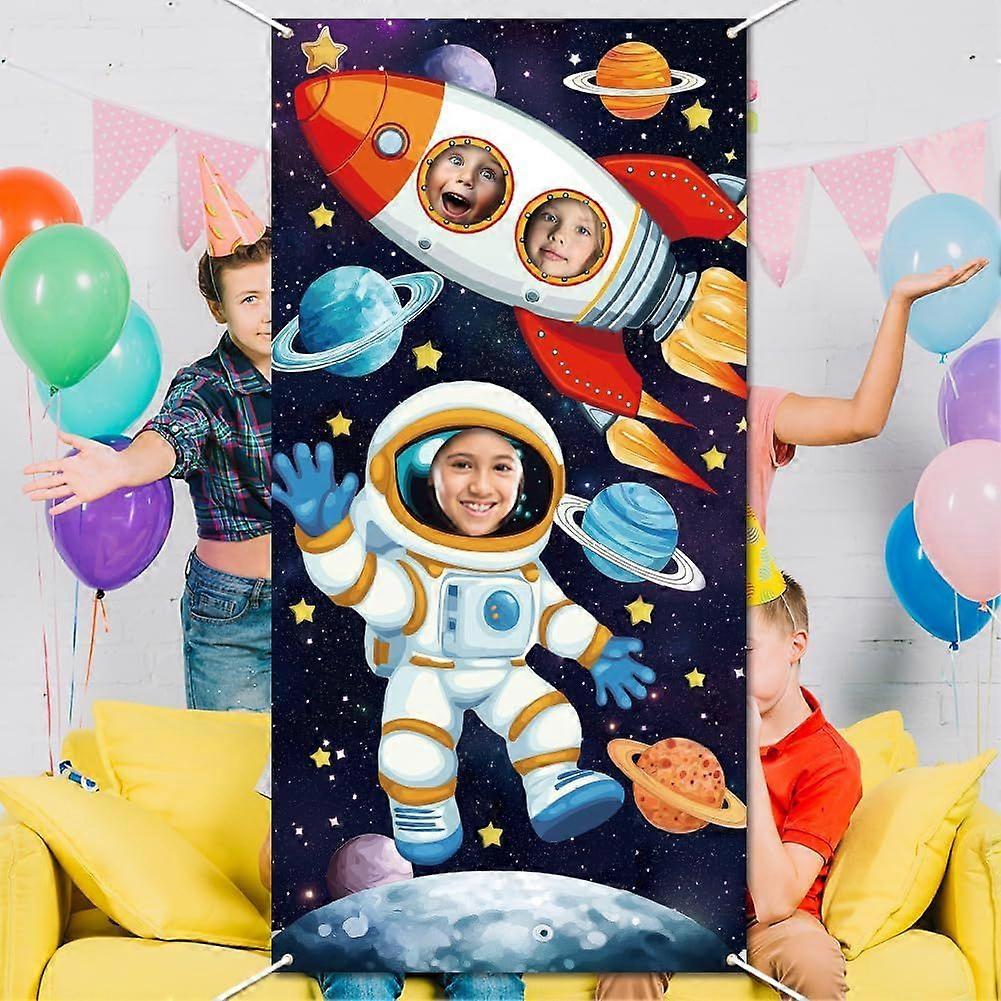 Outer Space Theme Party Decorations 5.9x3ft Space Rocket Photo Prop Backdrop Banner Astronaut Planet Face Photo Booth Photograph Background Astronaut 