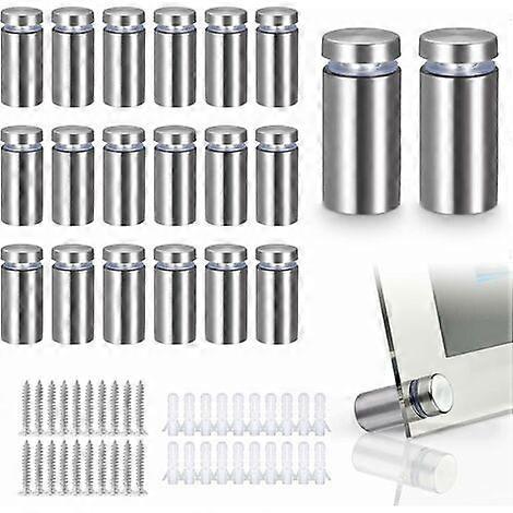 Distanziatore in vetro da 20 pezzi, supporto a parete in acciaio inossidabile per chiodi pubblicitari, per targhe e display di insegne (argento)