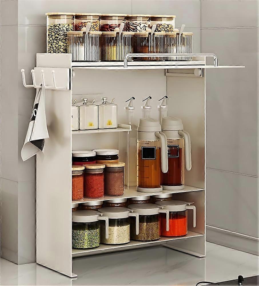 Kitchen Counter Organizer Spice Rack with Door, Stackable MultiTier Metal Shelf, AntiSlip Base