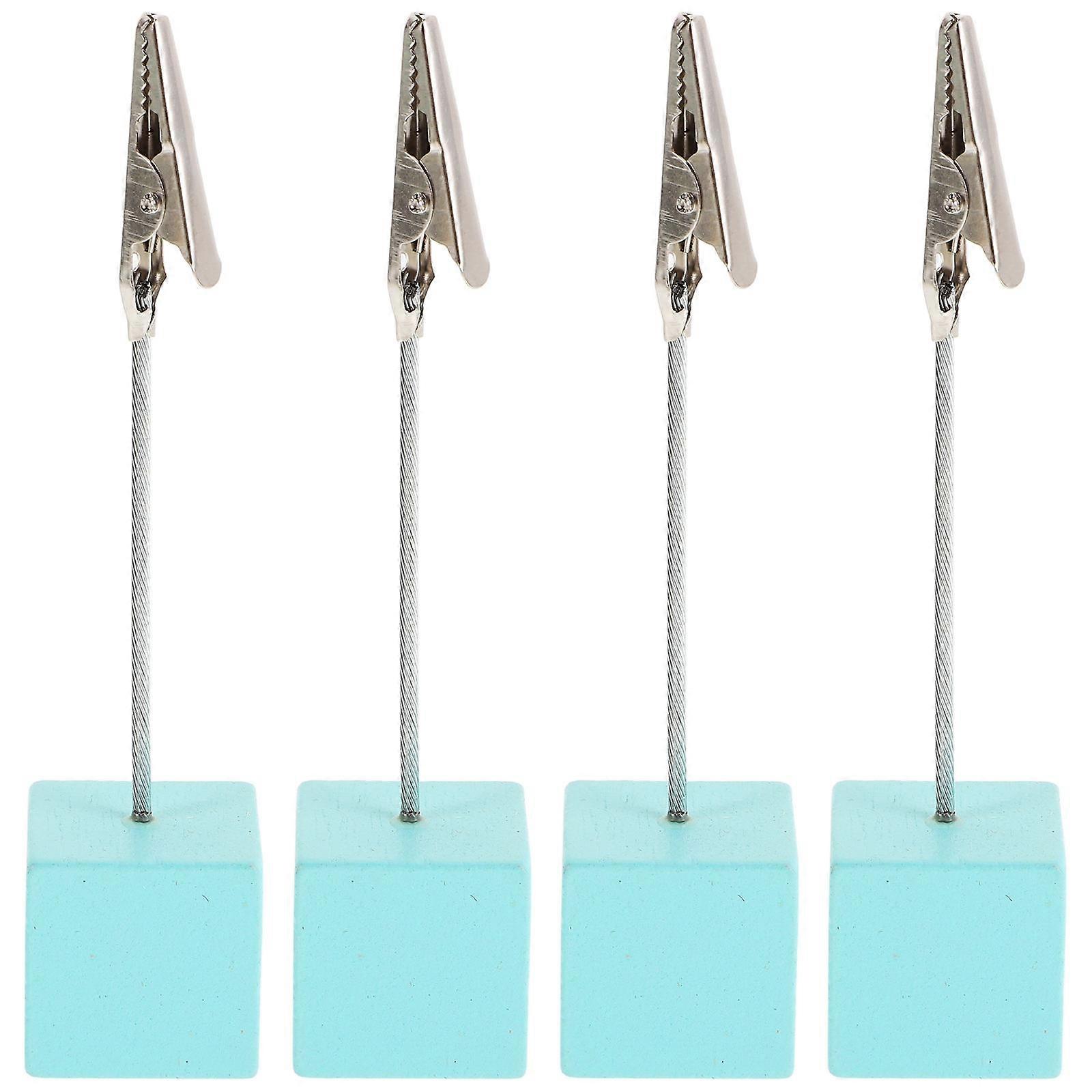 Wooden Memo Holder 4Pcs Cube Base Table Clip for Notes and Photos