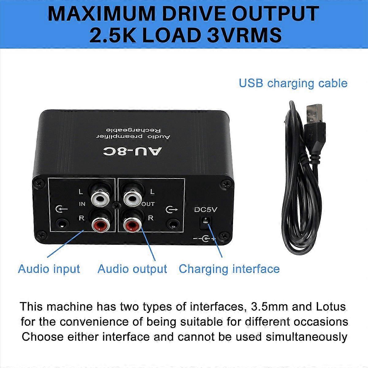 AU-8C Rechargeable NE5532 Stereo Audio Preamplifier Amp