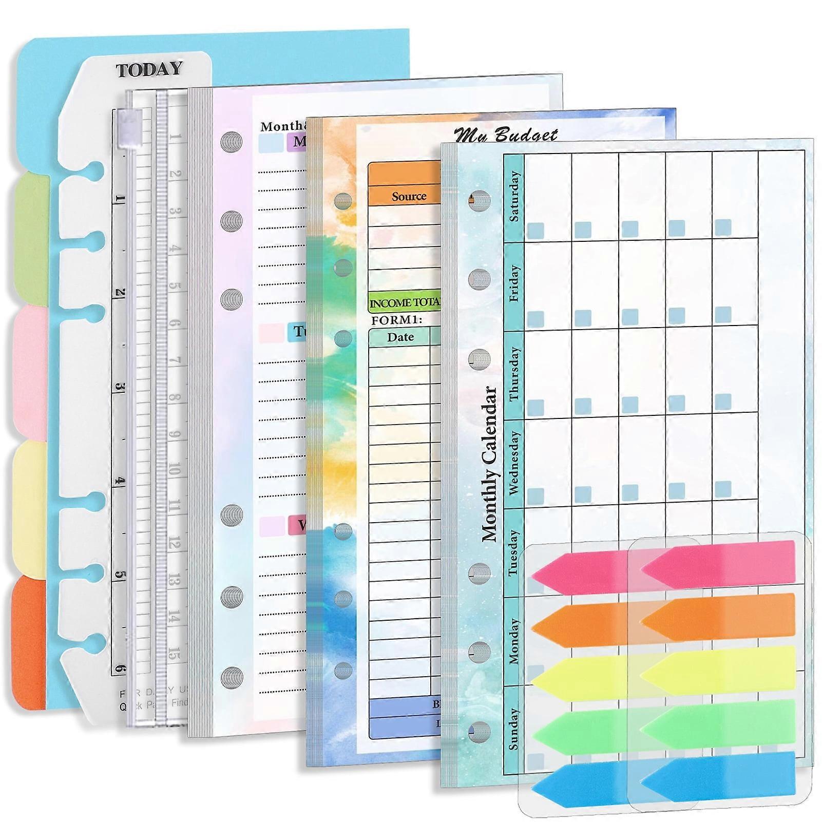 Lohuatrd A6 Budget Planner Refill Kit, 82 Sheets, 2024 Monthly/Weekly Calendar Inserts, 6-Hole Loose-Leaf, compatible with A6 notebooks