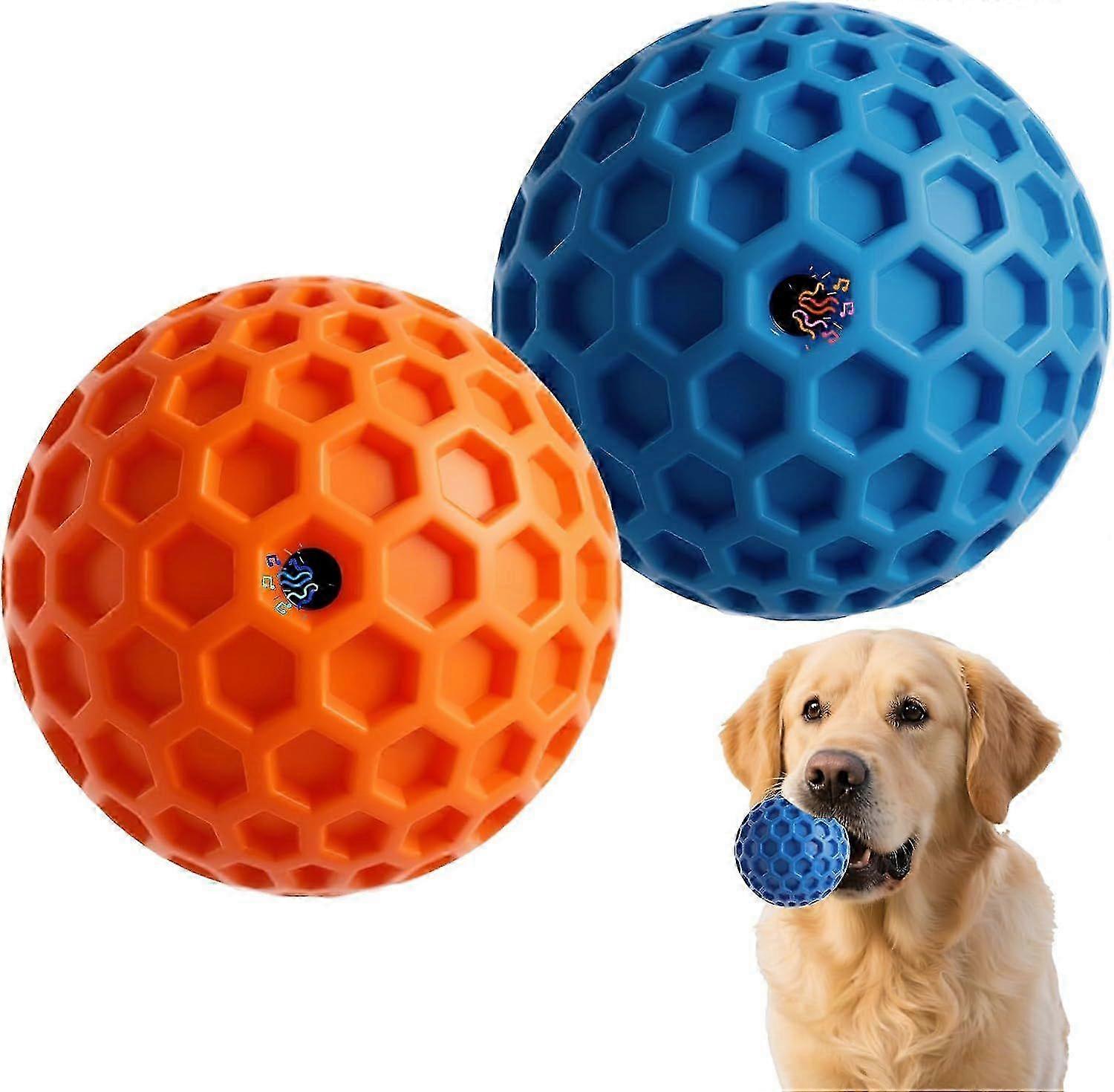 Dog Squeaky Balls Toys - 2 Pack Pet Chew Rubber Squeaker Toy, Interactive Training Fetch Ball for Small Medium Large Puppy
