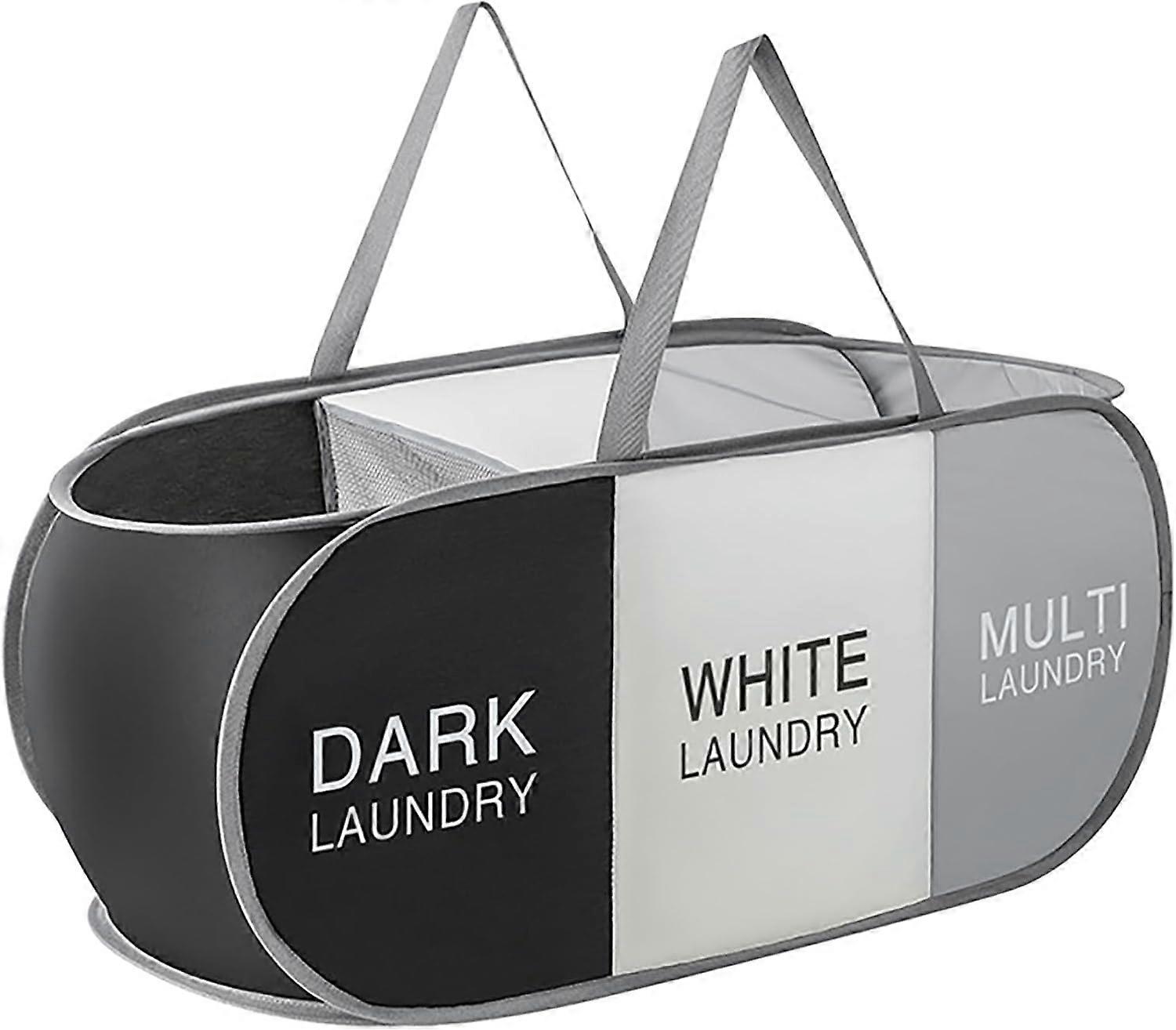 Foldable Laundry Basket 3 Compartments, 100L Large Washing Basket 3 Sections, Collapsible Pop-Up Laundry Hamper