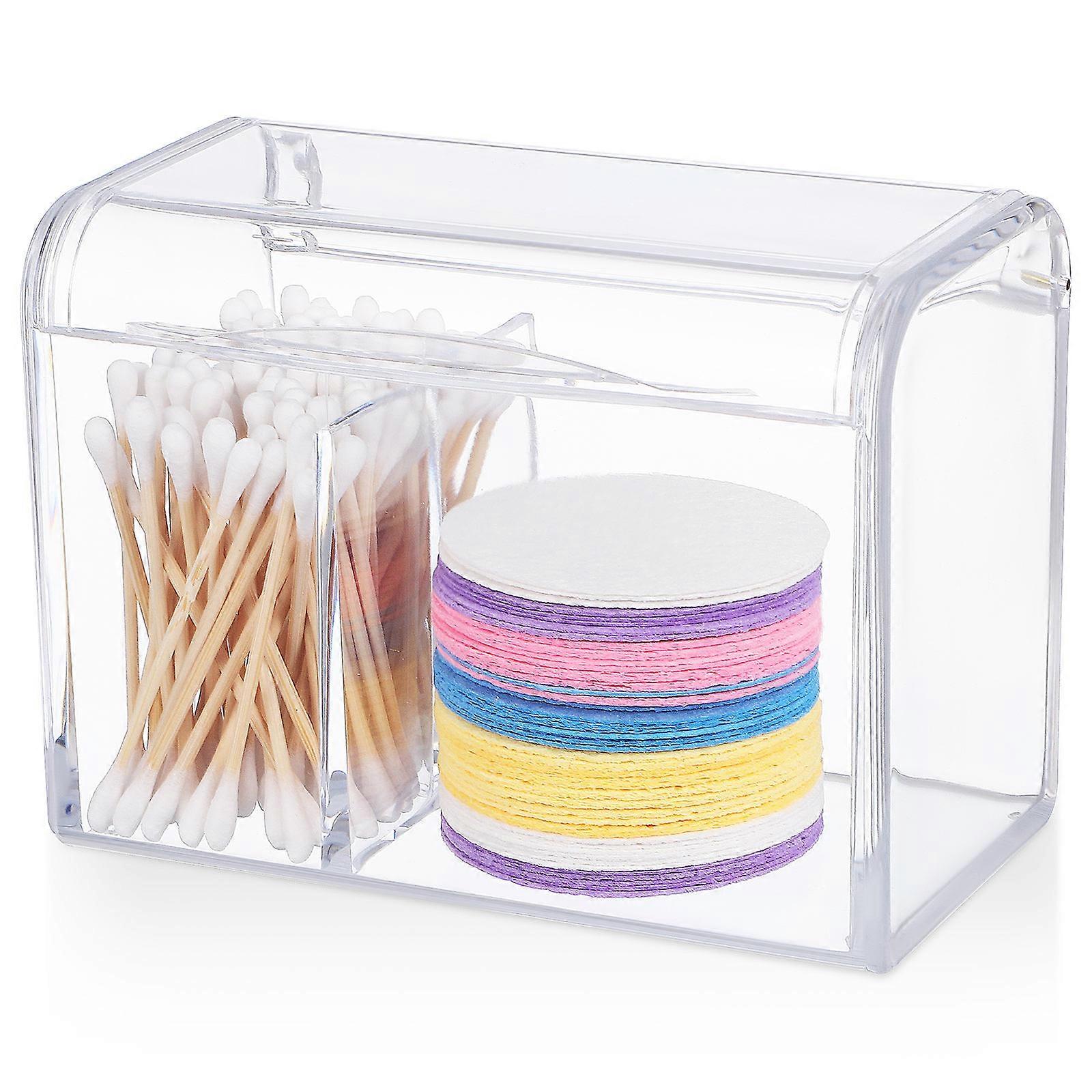 Cotton Swab Holder Double-Compartments Acrylic Container for Storage Use