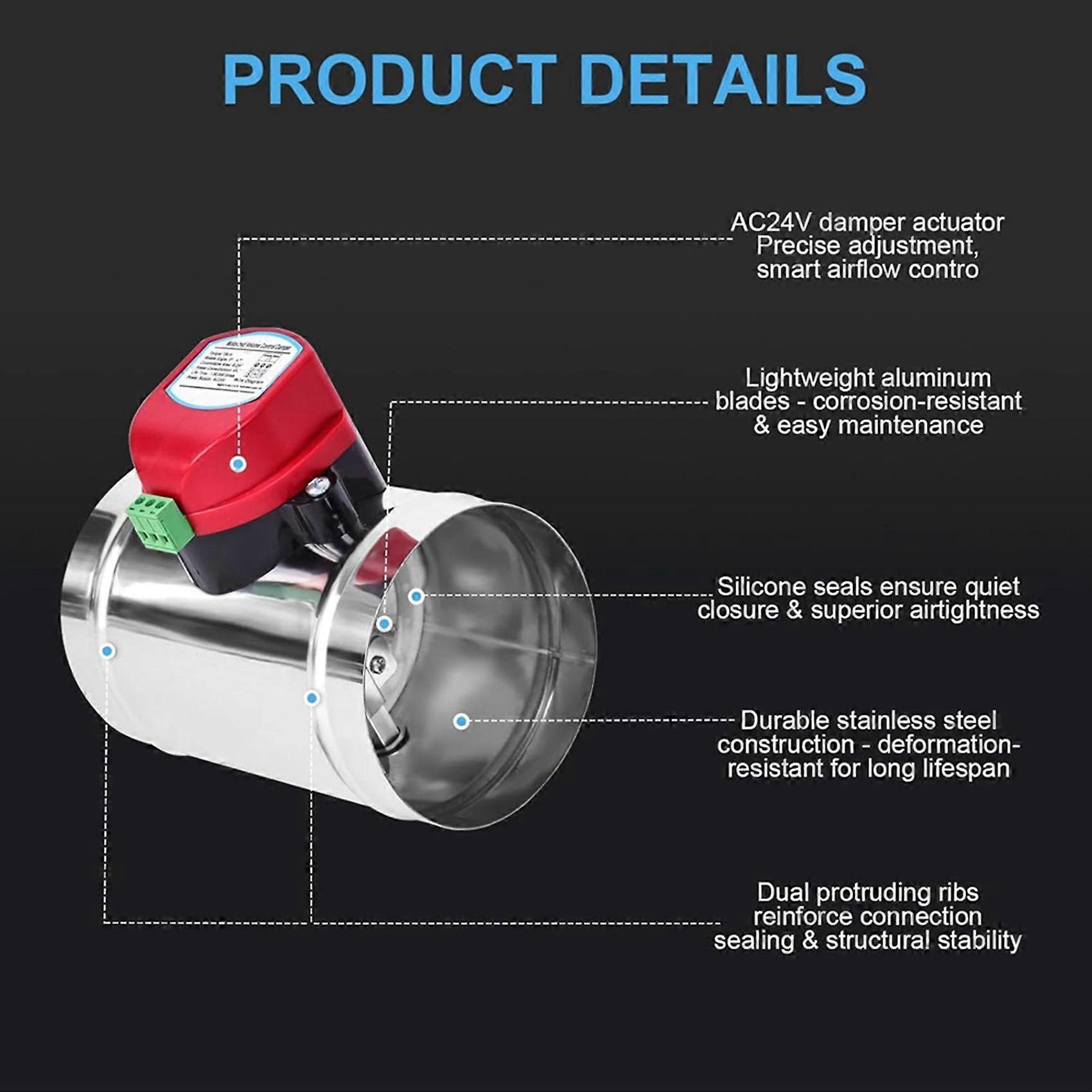 2pcs 4in Motorized Duct Damper-Adjustable Volume Balancing & Backdraft Damper Control,Airflow Control Damper