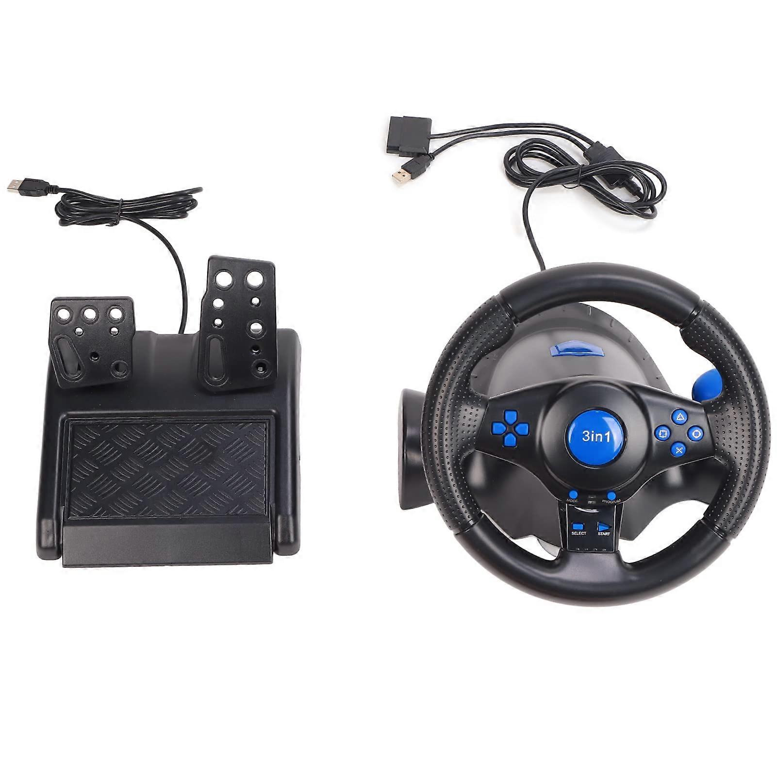Racing Steering Wheel with Pedals USB Vibration Feedback 180° Rotation for PS3 PS2 PC