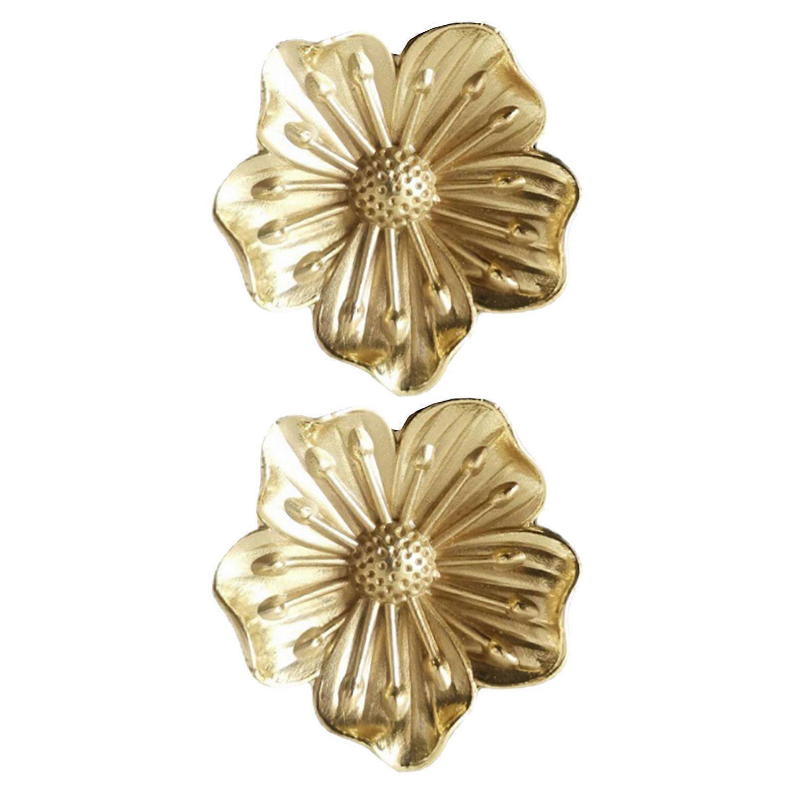 Vintage Drawer Pulls for Furniture Brass Flower Cabinet Knobs 2Pcs