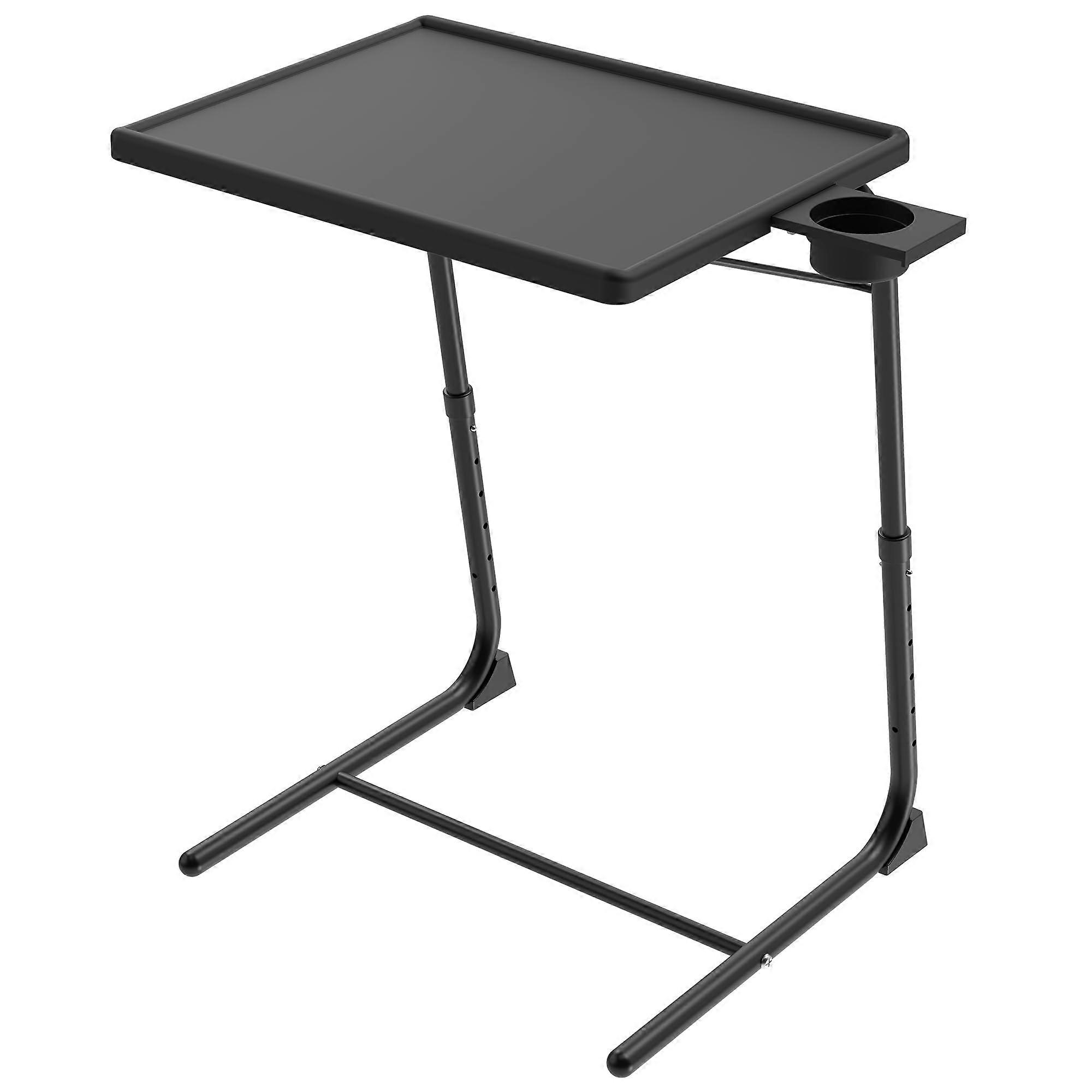 Adjustable TV Tray Table with Cup Holder, Folding Couch Desk for Eating and Working, Black