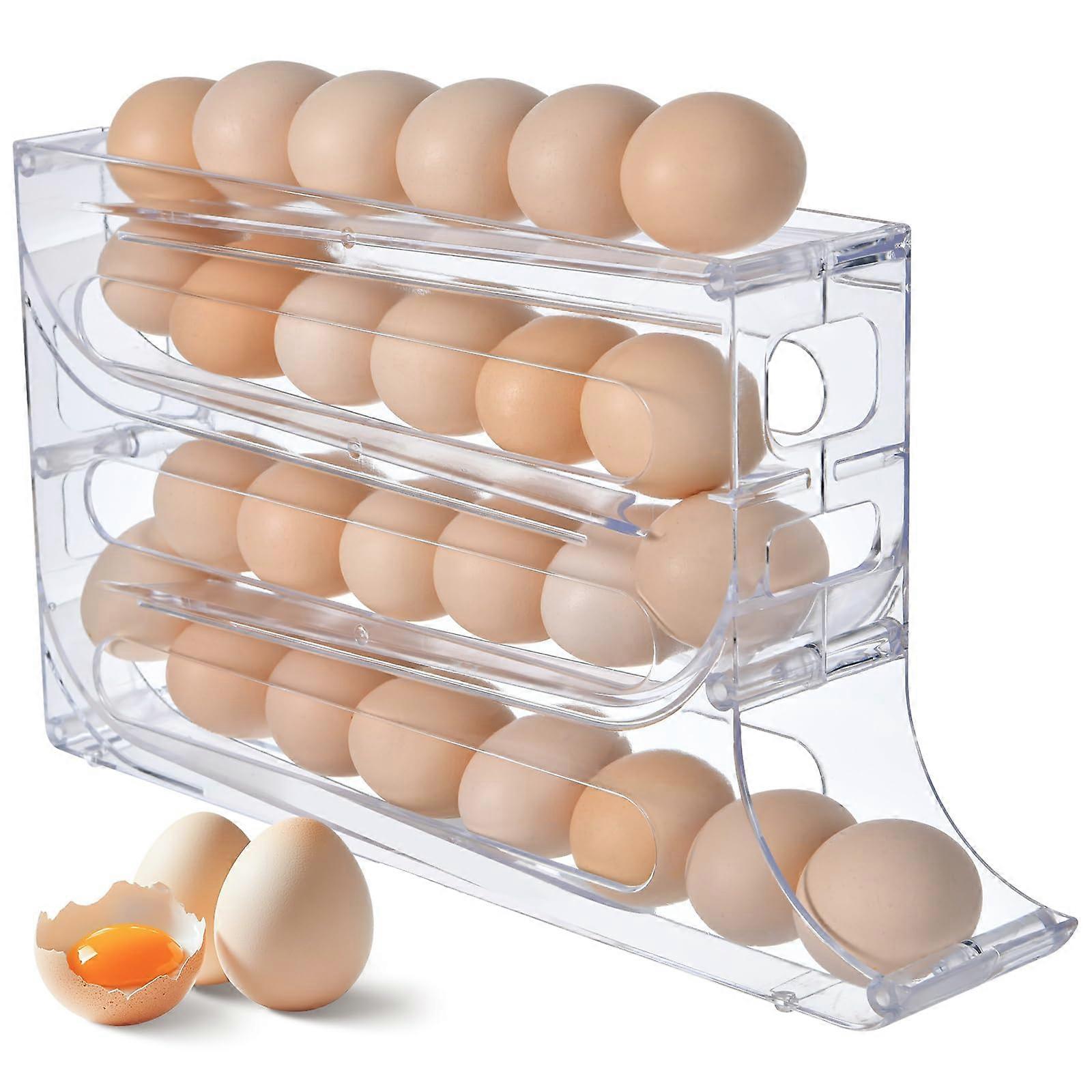 Egg Holder for Fridge, 4 Tier Auto Rolling Egg Organizer with Clear Lid, SpaceSaving Storage