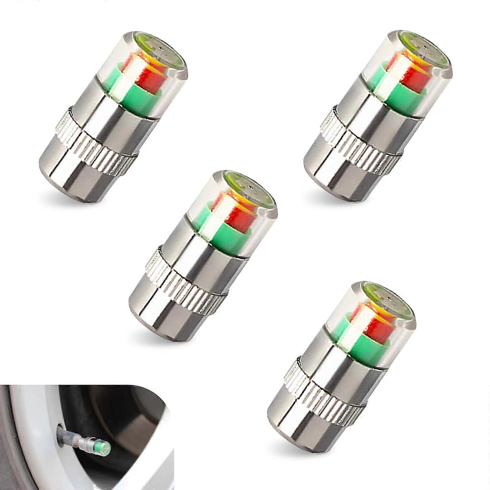 4PCS Tire Pressure Monitoring Valve Caps with 3 Color Indicator, Copper Core, Waterproof, Universal Fit