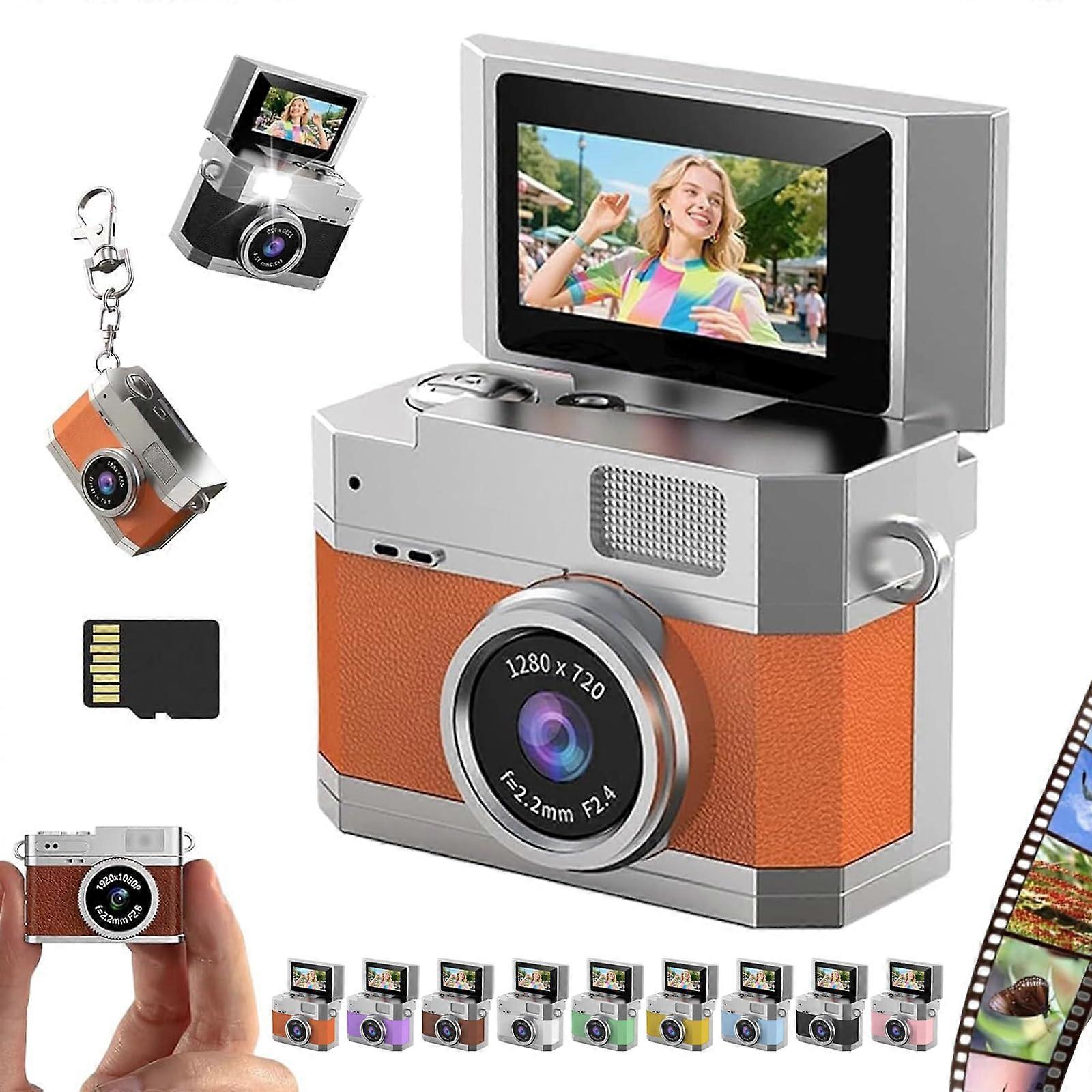 Mini Digital Camera with 180° Flip Screen, Retro CCD Sensor, Compact Vlogging Design, Orange 32GB