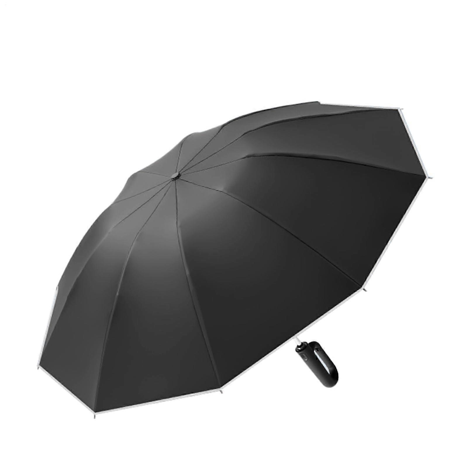 UV Protection Umbrella with Reflective Safety Design, Auto Open Close Compact Windproof Black