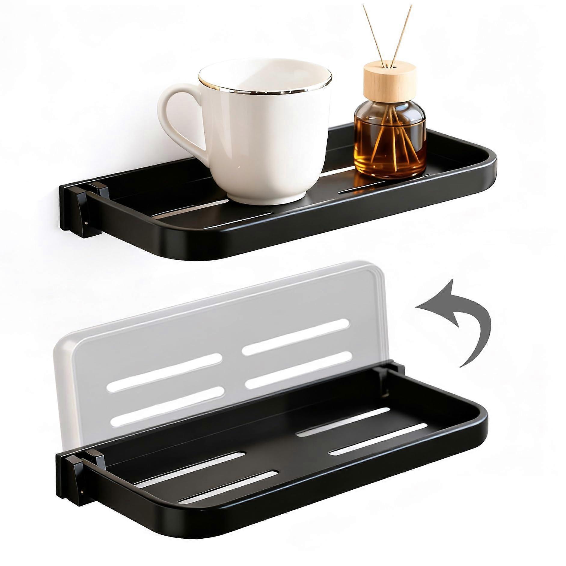 2 Pack RV Folding Wall Shelf, SpaceSaving RustProof Aluminum FlipDown Design, Black 12 Inches