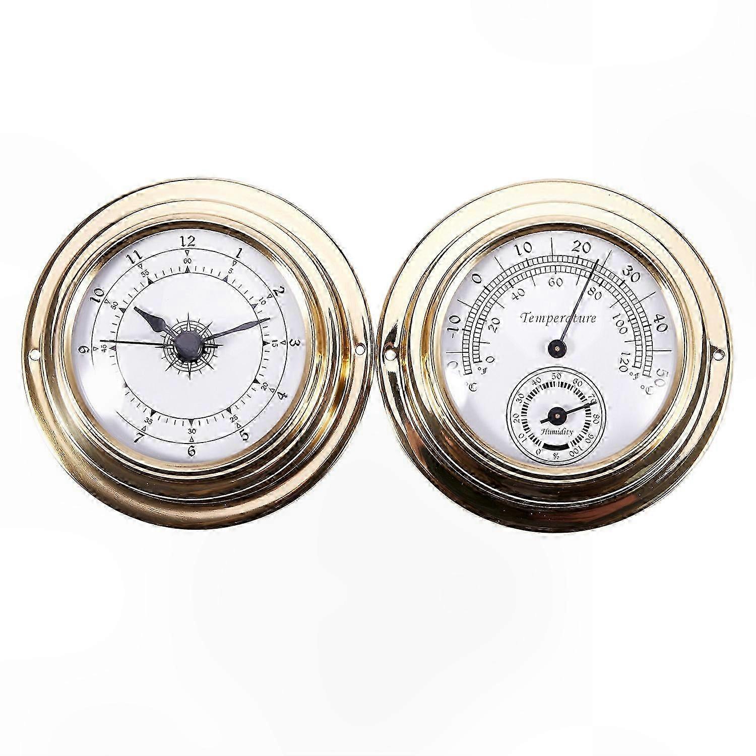 Weather Station 2-Piece Set: Thermometer, Hygrometer, Barometer, Clock