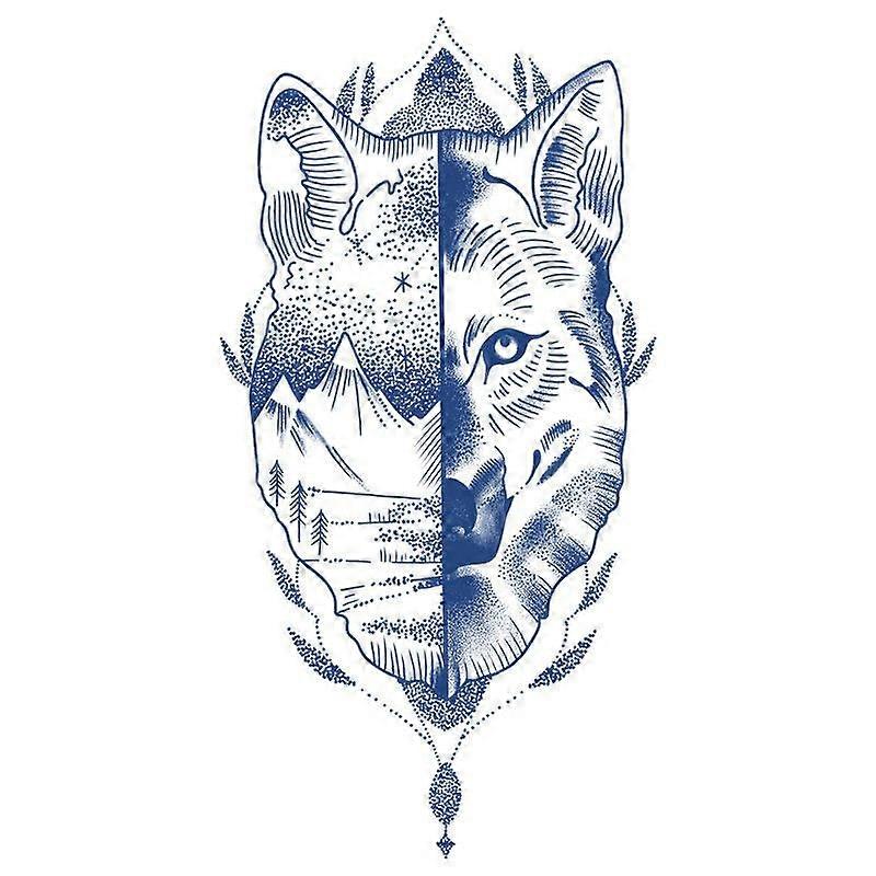 Large Wolf Head and Flower Temporary Tattoo Stickers, Waterproof SemiPermanent, Lasts 2 Weeks