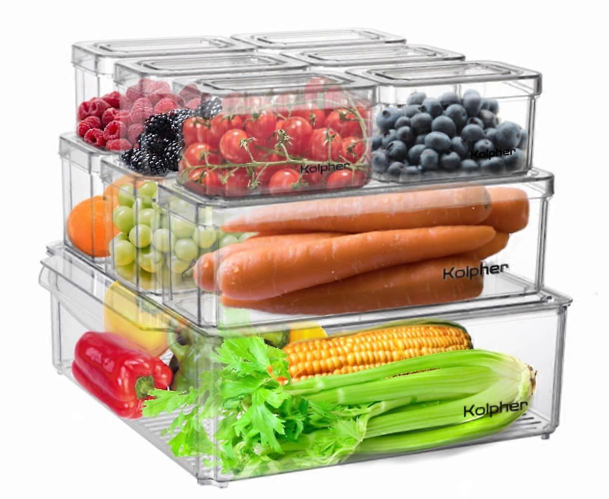 10 Pack Fridge Organizer Bins, Stackable Refrigerator Storage Containers with Lids for Fruits and Vegetables