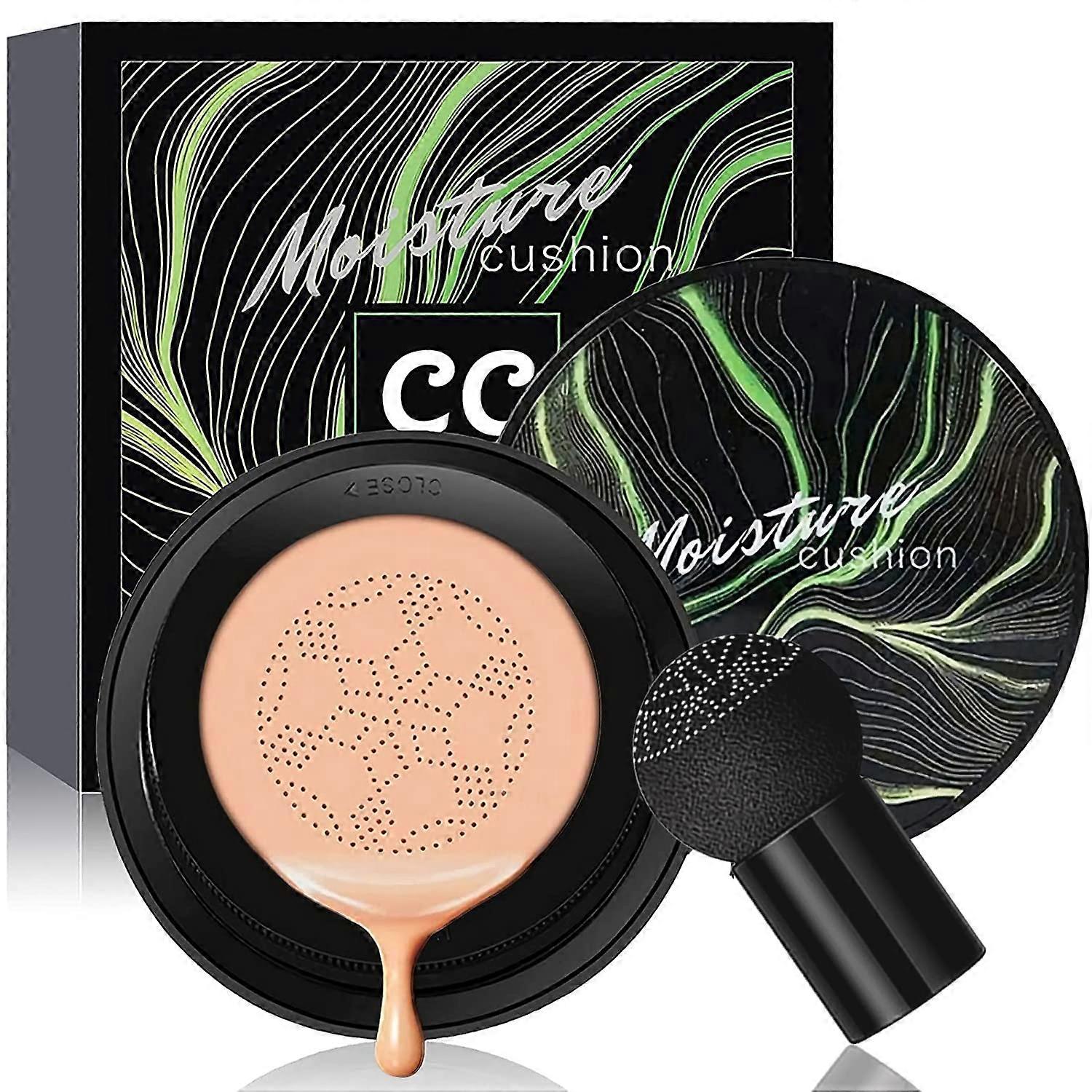 CC Cream Foundation Buff Beige with Elastic Mushroom Sponge, Long Lasting Matte Oil Control Coverage