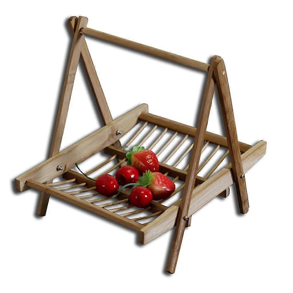 Bamboo Drying Rack with Foldable Basket for Fruits Snacks Vegetables EcoFriendly Kitchen Storage