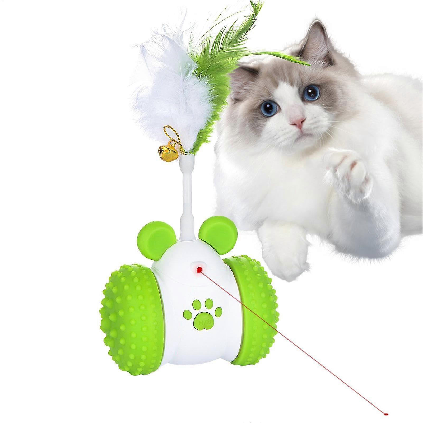 Interactive Cat Toy with Feather Wand, USBC Fast Charging Automatic Cat Teaser, 360° Rotating Play