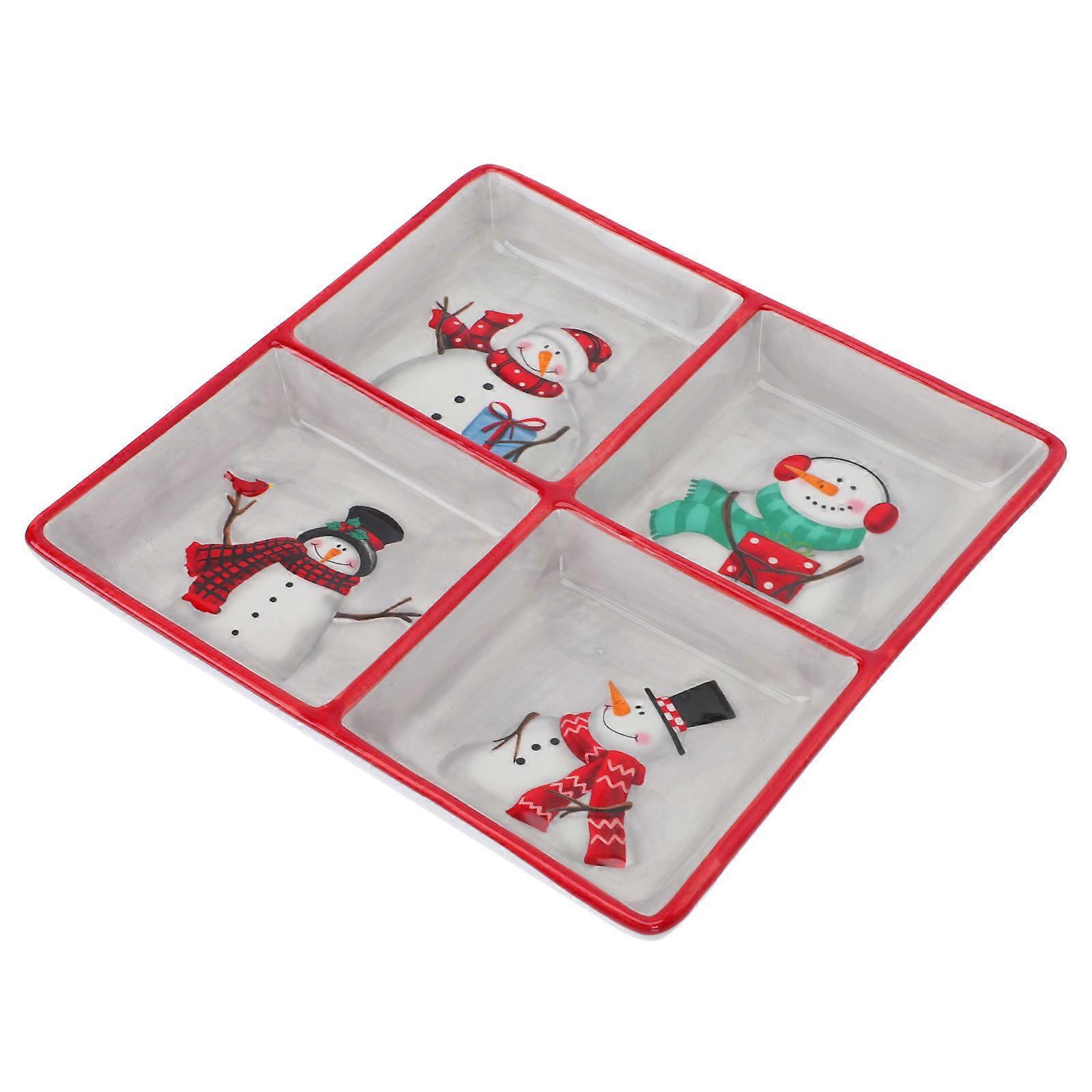 Four-Compartment Ceramic Tray Fruit Snack Storage Dish for Household Use 1Pcs