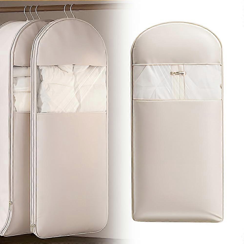 Space Saving Hanging Garment Bag with Compression Zipper, Waterproof Clothes Storage Cover Beige Small