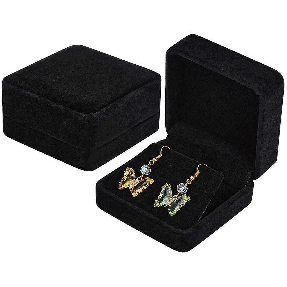 2pcs Velvet Earring boxes Square Black 7x7x3.85cm