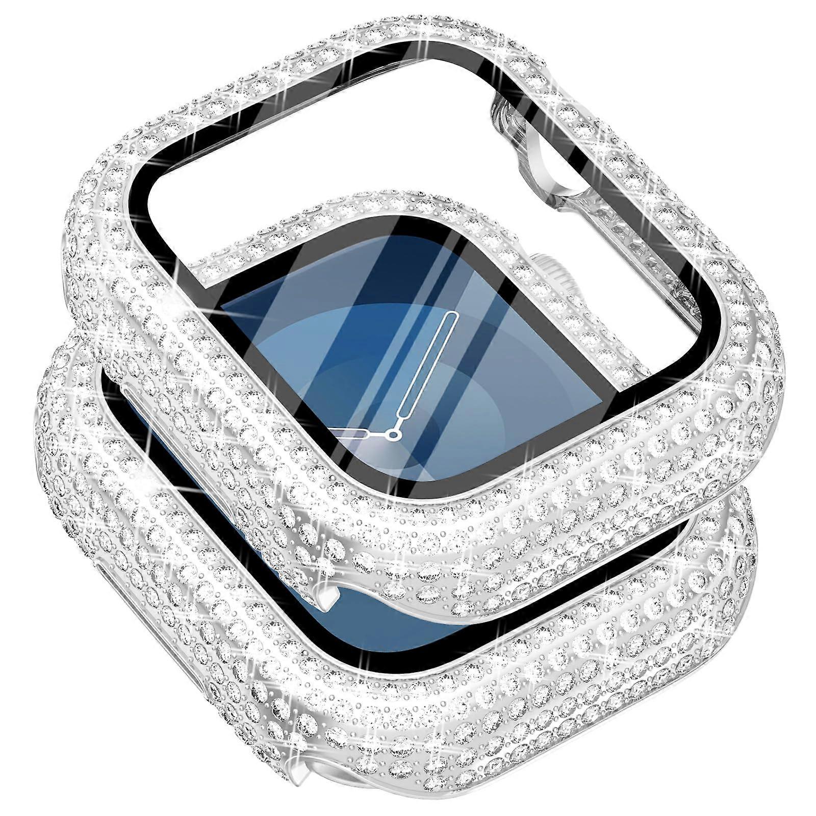 Case with Screen Protector Bling Diamond Silver ScratchResistant Cover for Apple Watch 45mm