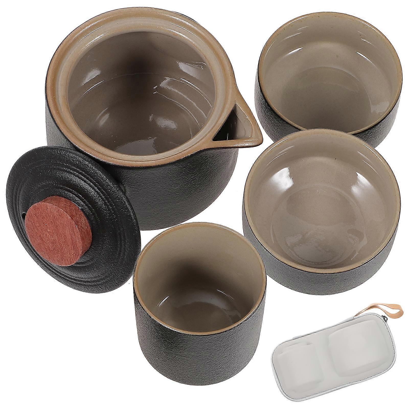 Black Ceramic Tea Cup Teapot for Storage Use Portable Teaware 1Set
