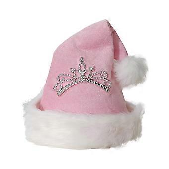Bonnet de Noël pour femme avec pompon duveteux et couronne scintillante, idéal pour les fêtes de fin d'année. Chapeau confortable.