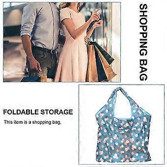 Foldable Portable Shopping Bag for Storage 2Pcs Blue with Daisy Pattern