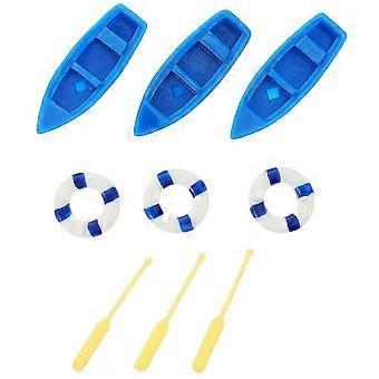 Miniaturas de barcos com bóias para decoração de casa de bonecas estilo praia (3 conjuntos).