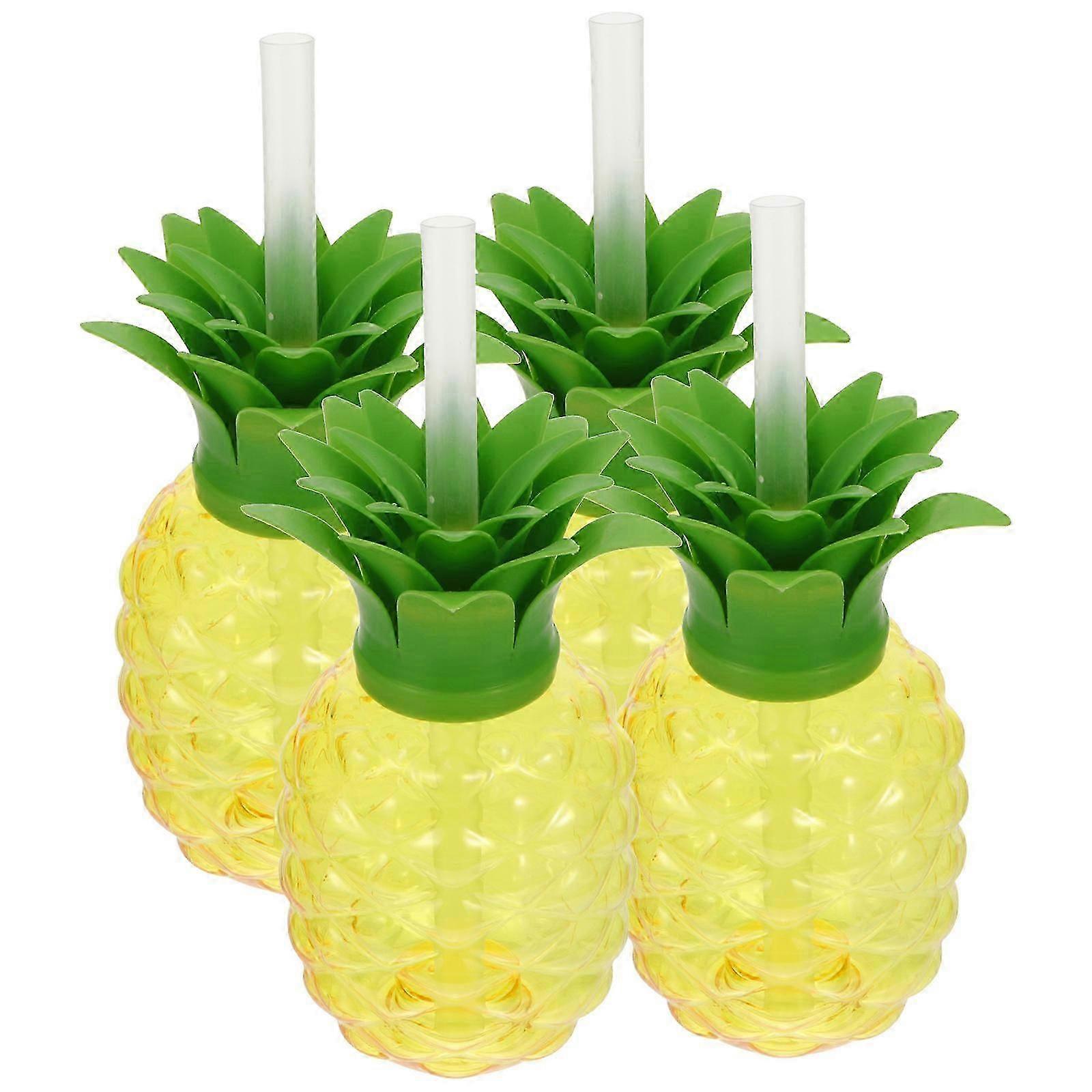 Pineapple Cups Drinking Cups for Beach Party 4Pcs with Straw