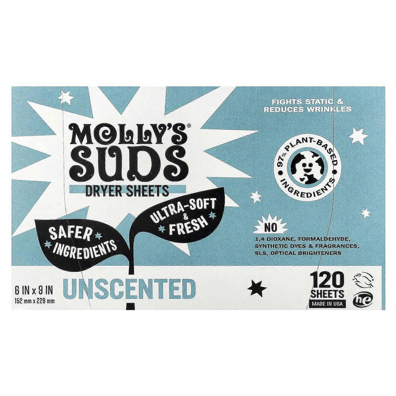 Molly's Suds, Dryer Sheets, Unscented, 120 Sheets, 2-Pack