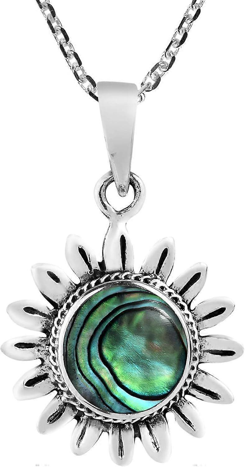 Sunflower Abalone Shell Sterling Silver Pendant