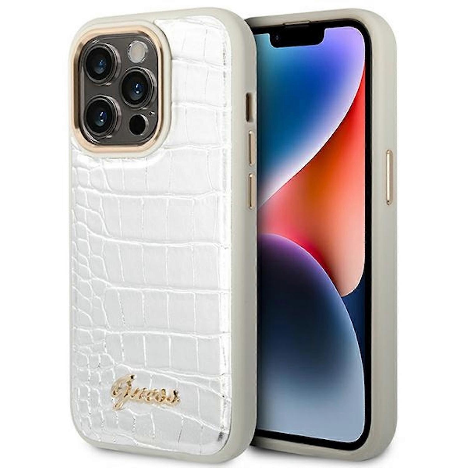 Guess Apple iPhone 14 Pro Hard Case Croco Collection Silver