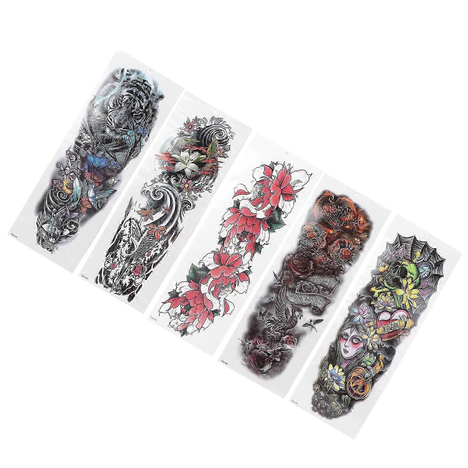 Waterproof Temporary Full Arm Tattoo Stickers with Unique Patterns - 5 Sheets