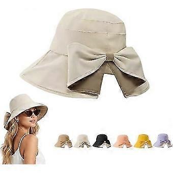 Sombrero de sol de ala ancha con lazo para mujer, protección UV total, plegable y transpirable para la playa y los viajes de verano.
