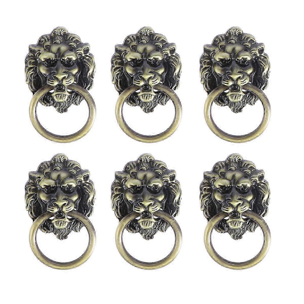 6pcs Drawer Cabinet Lion Head Pull Handle Knobs with Drawer Ring Door Rings Pull Handle Knobs compatible with Home Bronze