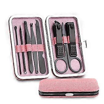 Professional Stainless Steel Manicure Set 8pcs Nail Clippers Kit with Case, Rust Resistant Grooming Tools Black