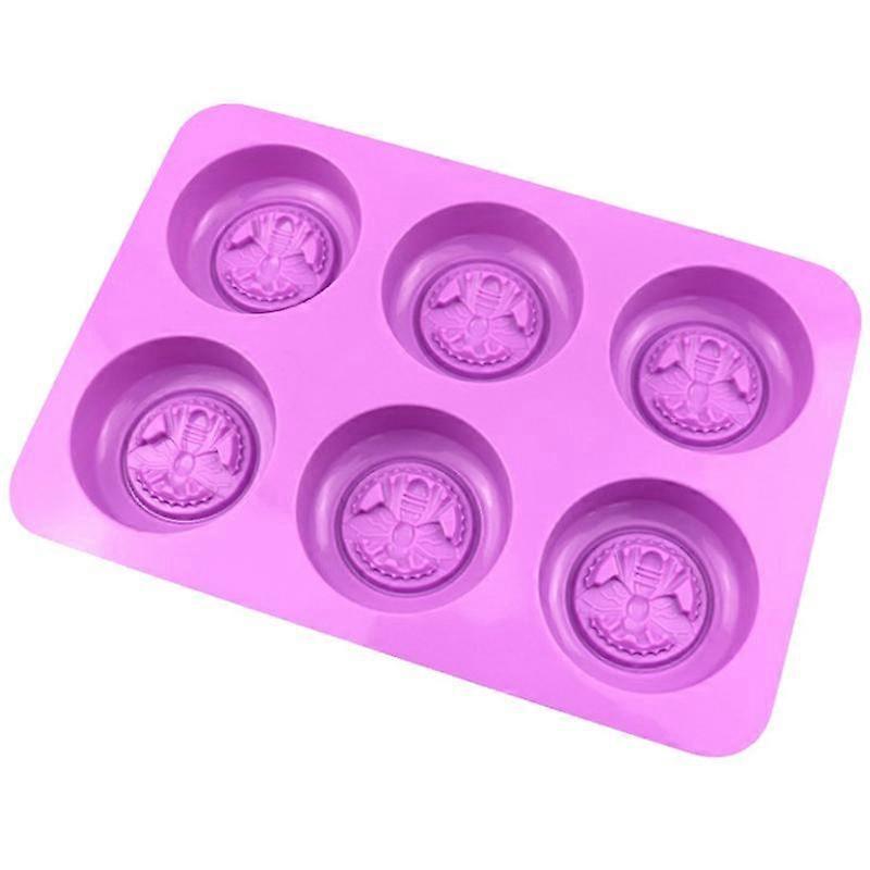 6 Holes Round Bee Pattern 3D Soap Mold Diy Handmade Silicone Cake Maker