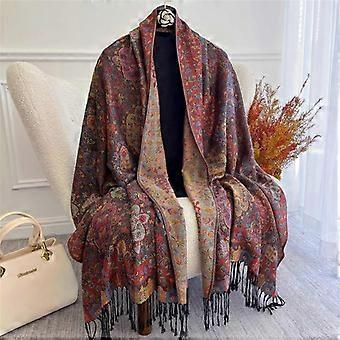 Manta con borlas, diseño grueso, flores nacionales, pashmina, chales cálidos de otoño, bufanda de cachemira para mujer, poncho, estola, bufanda